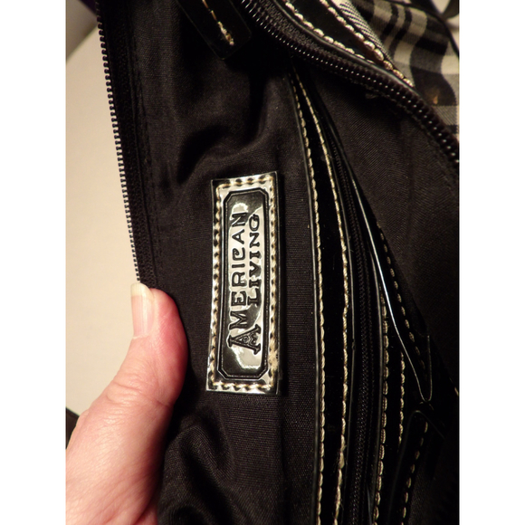 Women's American Living Plaid Shoulder Bag Small Black White - Picture 5 of 5